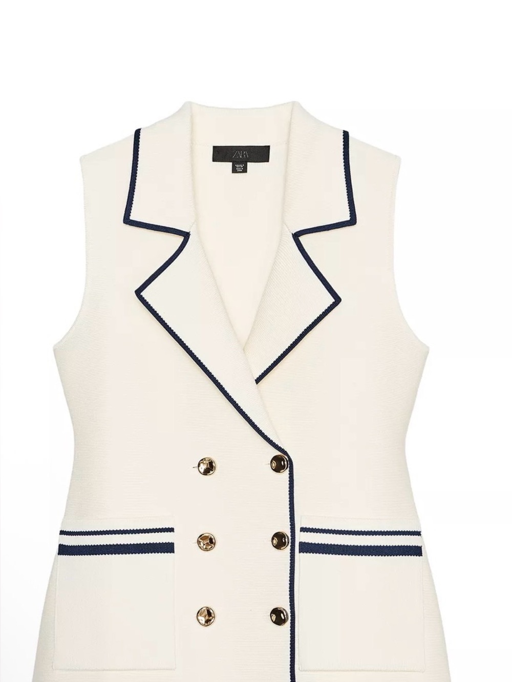 Zara Cream Sleeveless Blazer Dress with Navy Trim
